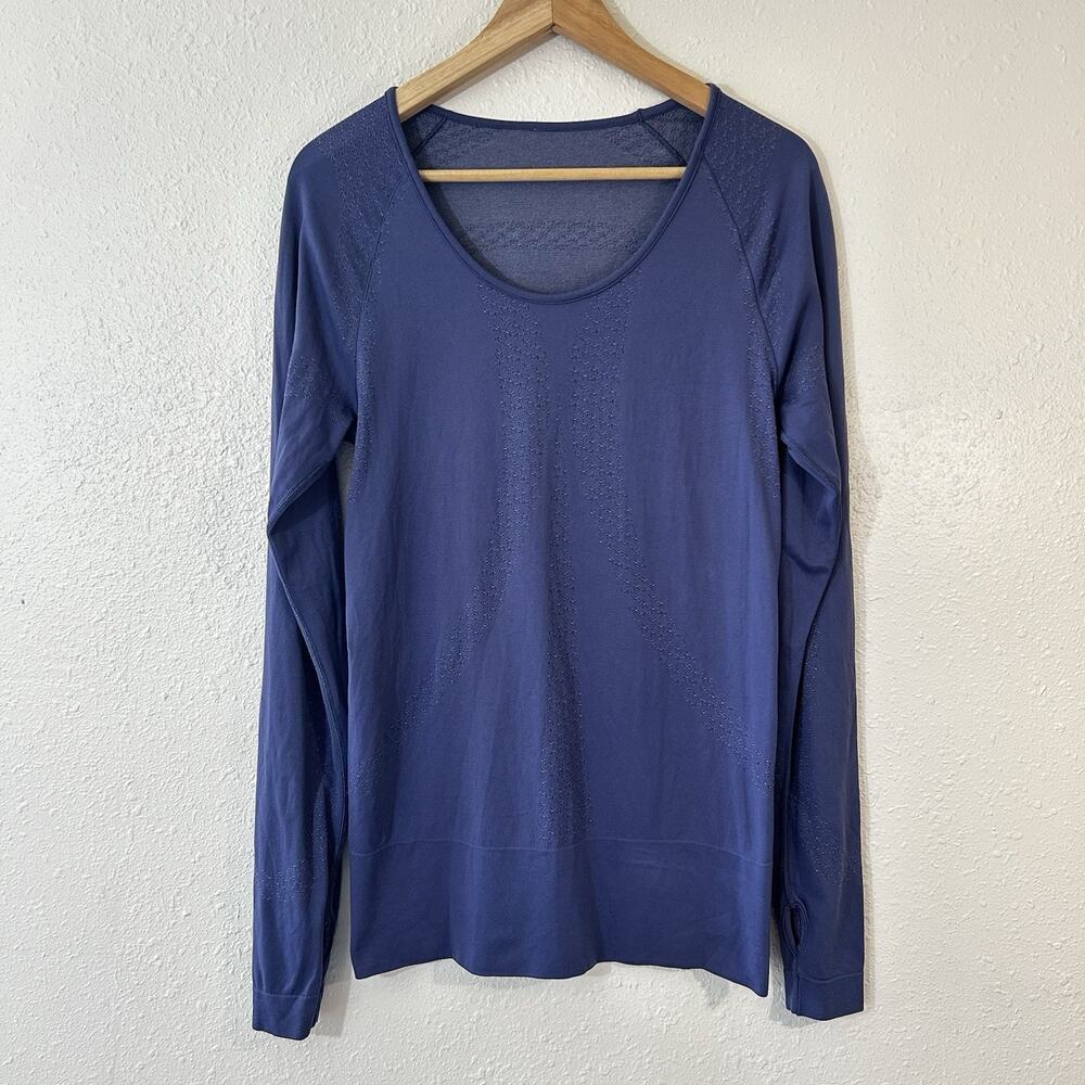 Lululemon Womens Blue Long Sleeve Activewear T-Shirt Thumb Holes Pullover